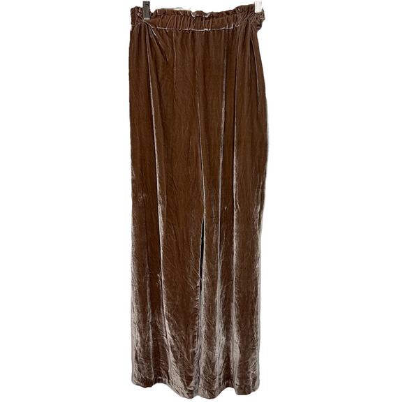 Emerson Fry Tan Velvet Silk Wide Leg Pants Small Pull On Elegant Cocktail X23 - Picture 4 of 6